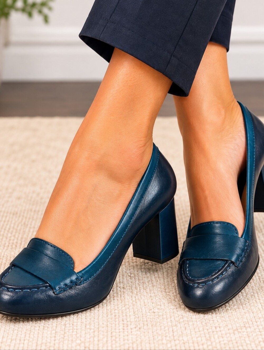Cole Haan Nike Air Teal Blue Leather Block Heel Loafer Pumps Size 10B